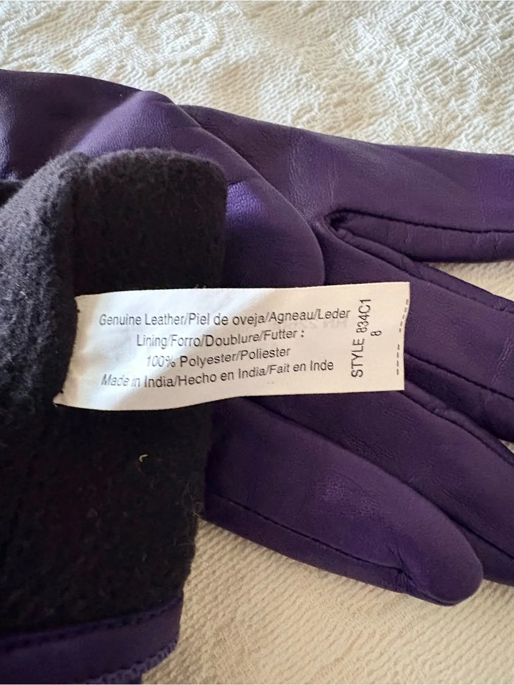 Aris Genuine Leather Lined Gloves | Purple |Size 8 | Style 834C1